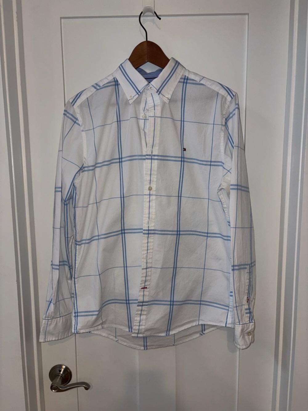 Tommy Hilfiger White Shirt with Light Blue Windowpane Check